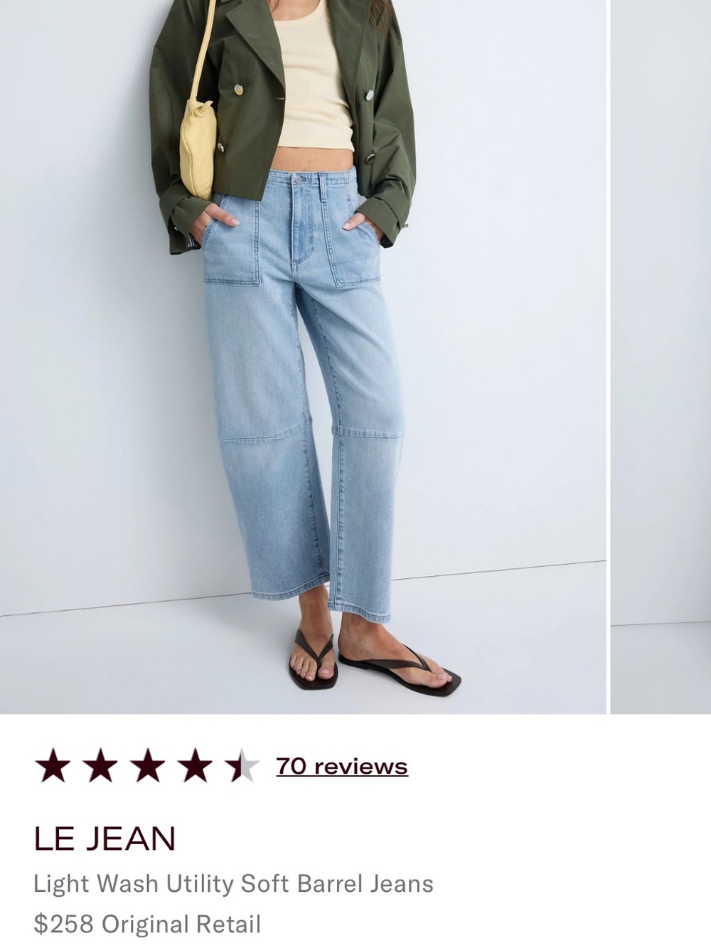 Light Wash Utility Soft Barrel Jeans - Light Blue